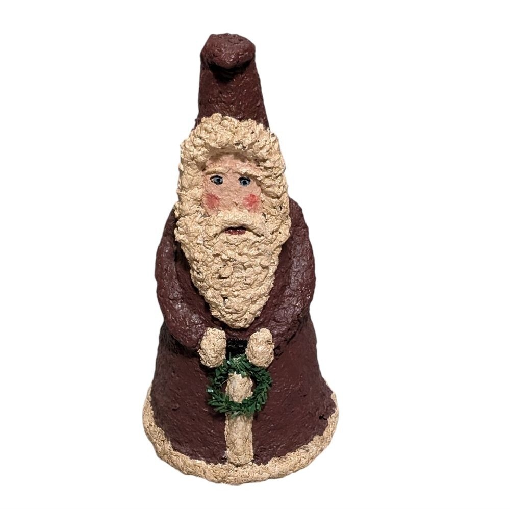 Vintage 1990 's paper mache Santa Claus with wreath Christmas Holiday hand-made - Picture 10 of 10